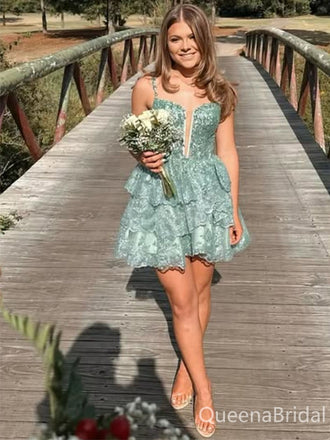 Sparkly Green Spaghetti Straps Homecoming Dress Graduation Party Dress , QB0930