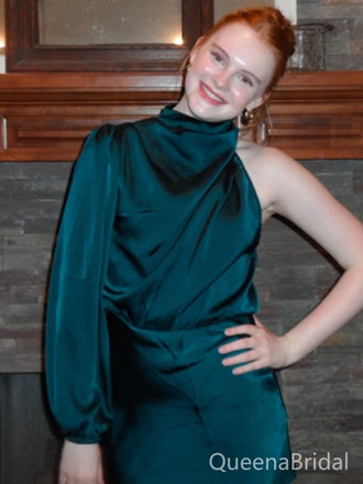 Elegant Green One Sleeve Homecoming Dress Graduation Party Dress , QB0905