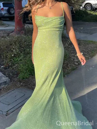 Sexy Green Mermaid Spaghetti straps Long Formal Gown to Impress,WGP1765