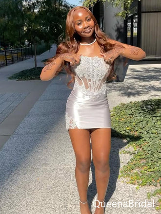 Sexy Gray Straight Across Homecoming Dress Graduation Party Dress , QB0896