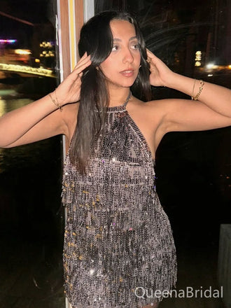 Sparkly Gray Homecoming Dress Graduation Party Dress , QB0883