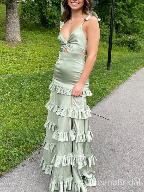 Elegant Green Spaghetti straps V-neck Long Formal Gown to Impress,WGP1845