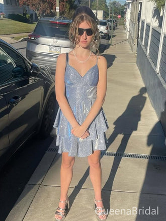 Elegant Gray Spaghetti Straps Homecoming Dress Graduation Party Dress , QB0878