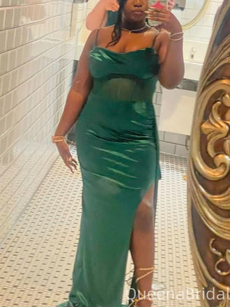 Sexy Green Spaghetti Mermaid Slit Long Formal Gown to Impress,WGP1918