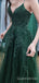Elegant Green Spaghetti Strap A-line Lace Tulle Prom Dress, Evening Dress, WGP2279