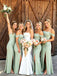 Elegant Green Off-Shoulder Maxi Bridesmaid Dress for Wedding Party, BDS0251
