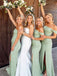 Elegant Green Off-Shoulder Maxi Bridesmaid Dress for Wedding Party, BDS0251