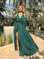 Sexy Green A-line Cold Shoulder Side Slit Maxi Long Party Prom Dresses,WGP331