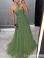 Green A-line One Shoulder Chiffon Maxi Long Party Prom Dresses,WGP312