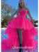 Hot Pink A-line Strapless High Low Long Party Prom Dresses,WGP284