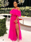 Sexy Hot Pink A-line Off Shoulder Side Slit Maxi Long Party Prom Dresses,WGP332