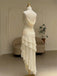 Elegant Ivory Chiffon Cowl Neck Asymmetric Maxi Ruffled Evening Gown, Prom Dress, WGP2282