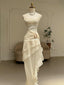 Elegant Ivory Chiffon Cowl Neck Asymmetric Maxi Ruffled Evening Gown, Prom Dress, WGP2282