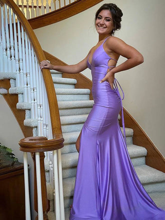 Popular Purple Mermaid V-neck Spaghetti Strap Long Formal Gown to Impress,WGP1744