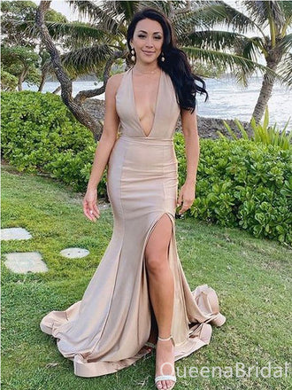 Sexy Mermaid V-neck Side Slit Maxi Long Party Prom Dresses Online,WGP314