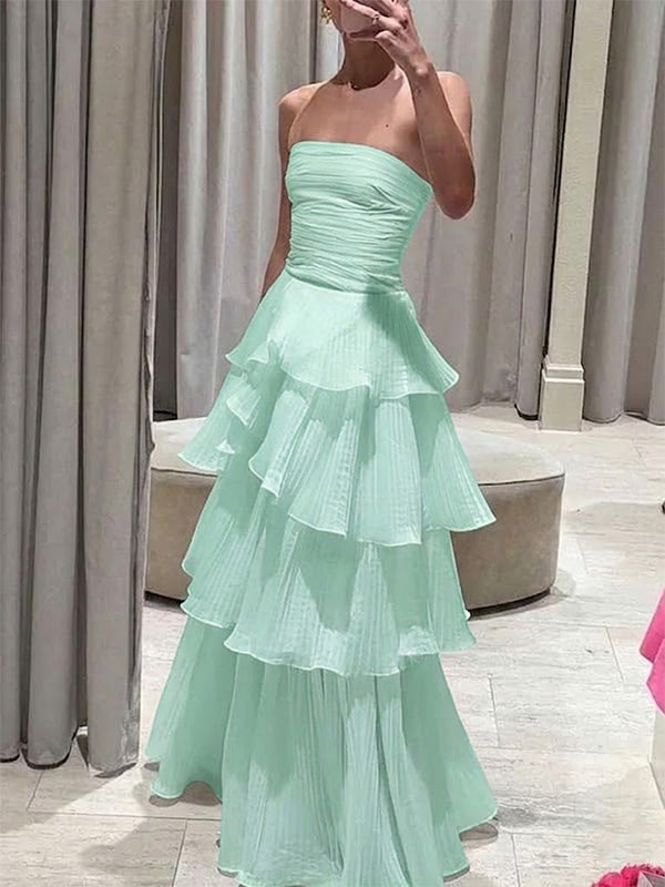 Elegant Fuchsia Strapless A-line Ruffled Evening Gown, Prom Dress, WGP2283