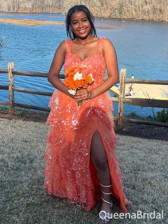 Sparkly Orange Spaghetti Straps A-line Long Formal Gown to Impress,WGP1860