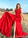 Sexy Red Mermaid Side Slit One Shoulder Long Party Prom Dresses,Evening Dresses,WGP376