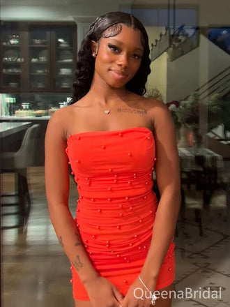 Sexy Red Straight Across Homecoming Dress Graduation Party Dress , QB0900