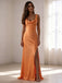 Elegant Orange Satin Pleated Evening Gown with Slit, Prom Dress, WGP2300