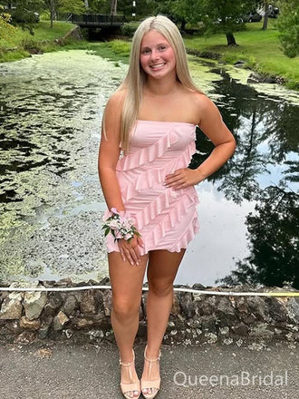 Elegant Pink Straight Across Homecoming Dress Graduation Party Dress , QB0908