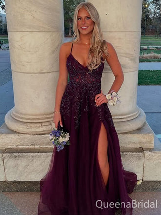 Sexy Purple Spaghetti Straps Long Formal Gown to Impress,WGP1873