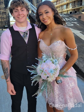 Sparkly Pink Sweetheart Off-shoulder Homecoming Dress Graduation Party Dress , QB0893