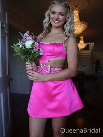 Popular Pink Spaghetti Straps Homecoming Dress Graduation Party Dress , QB0916