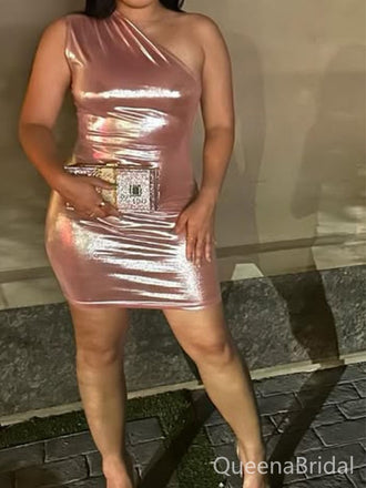 Sexy Pink One-shoulder Homecoming Dress Graduation Party Dress , QB0938