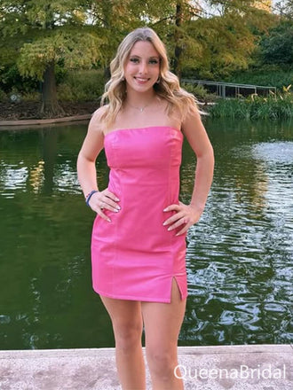 Popular Pink Straight Across Homecoming Dress Graduation Party Dress , QB0917