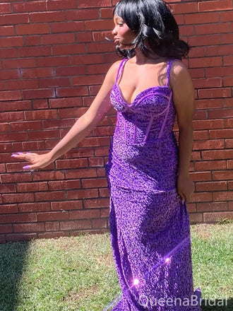 Sparkly Purple Mermaid Spaghetti straps Long Formal Gown to Impress,WGP1813