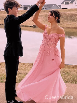 Popular Pink Off-shoulder A-line Long Formal Gown to Impress,WGP1806