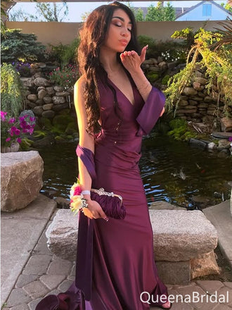 Elegant Purple V-neck Mermaid Long Formal Gown to Impress,WGP1857