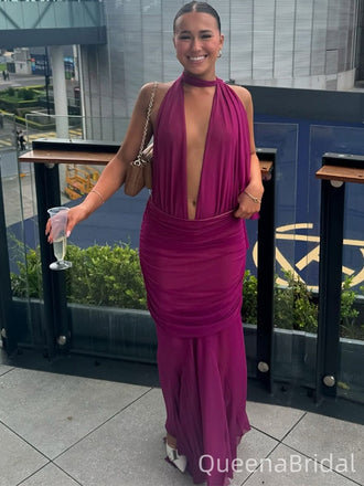 Sexy Purple V-neck Mermaid Long Formal Gown to Impress,WGP1914