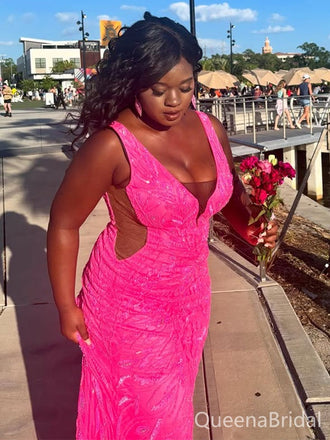 Sexy Pink Mermaid V-neck Long Formal Gown to Impress,WGP1838