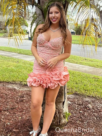Sparkly Pink Sweetheart Homecoming Dress Graduation Party Dress , QB0892