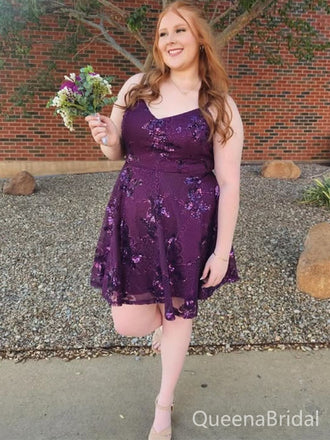 Elegant Purple V-neck Homecoming Dress Graduation Party Dress , QB0906