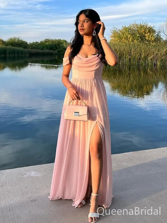 Popular Pink A-line Off-shoulder Long Formal Gown to Impress,WGP1809