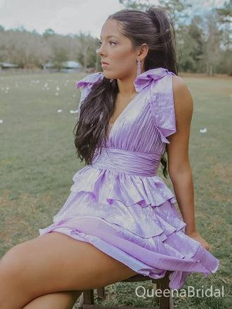 Elegant Purple A-line Bow Homecoming Dress Graduation Party Dress , QB0904