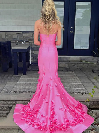 Floral Pink Mermaid Strapless Long Prom Dress to Impress,WGP1732