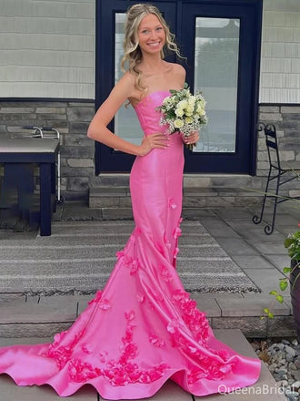 Floral Pink Mermaid Strapless Long Prom Dress to Impress,WGP1732
