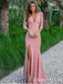 Pink Mermaid Long Sleeves V-neck Side Slit Maxi Long Party Prom Dresses,WGP311
