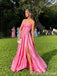 Simple Pink A-line Strapless Side Slit Long Party Prom Dresses,Evening Dresses,WGP360