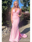 Sexy Pink Mermaid V-neck Backless Party Prom Dresses,Evening Dresses,WGP339