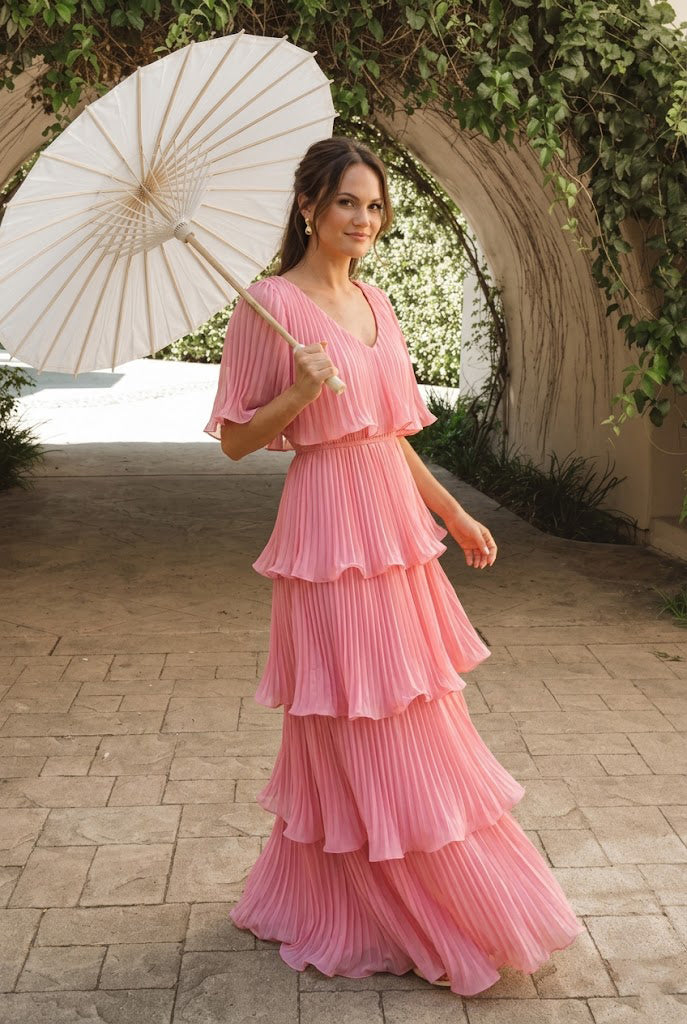 Elegant Pink Off the Shoulder A-line Ruffled Evening Gown, Prom Dress, WGP2285
