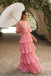 Elegant Pink Off the Shoulder A-line Ruffled Evening Gown, Prom Dress, WGP2285