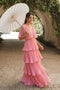 Elegant Pink Off the Shoulder A-line Ruffled Evening Gown, Prom Dress, WGP2285