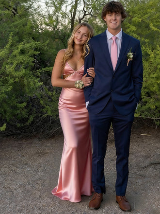 Elegant Pink CutOut Maxi Satin Prom Party Dress, Evening Dress, WGP2274