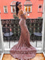Sexy Pink Mermaid Off Shoulder Sequin Maxi Long Party Prom Dresses Online,WGP318