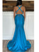Sexy Blue Mermaid V-neck Backless Maxi Long Party Prom Dresses Online,WGP322